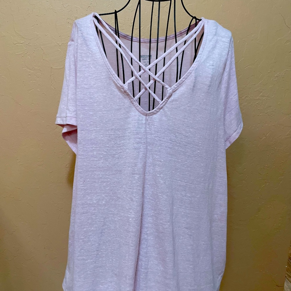 Pink Mossimo v-neck with cross cross detail XXL